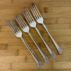 Rogers & Son IS April Silverplate 4 Dinner Forks Vintage Flatware 1950